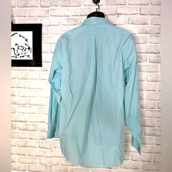 Van Heusen Poplin Turquoise Teal Button Down Shirt Size Large - Picture 4 of 5